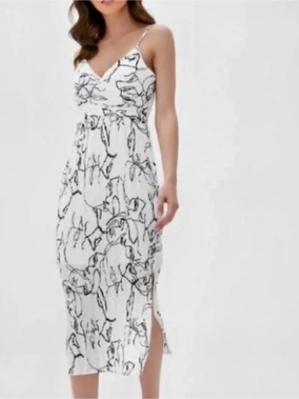 NWT Banana Republic Abstract Pleated Midi Dress in White & Black